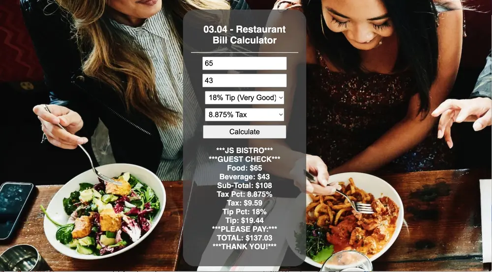 Restaurant tip calculator