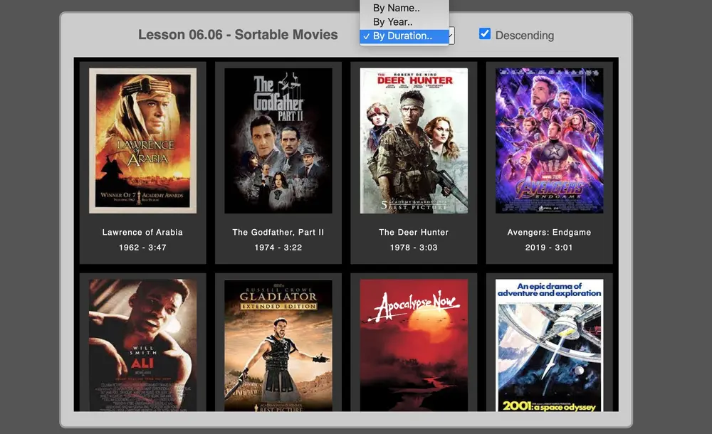 Sortable movie database